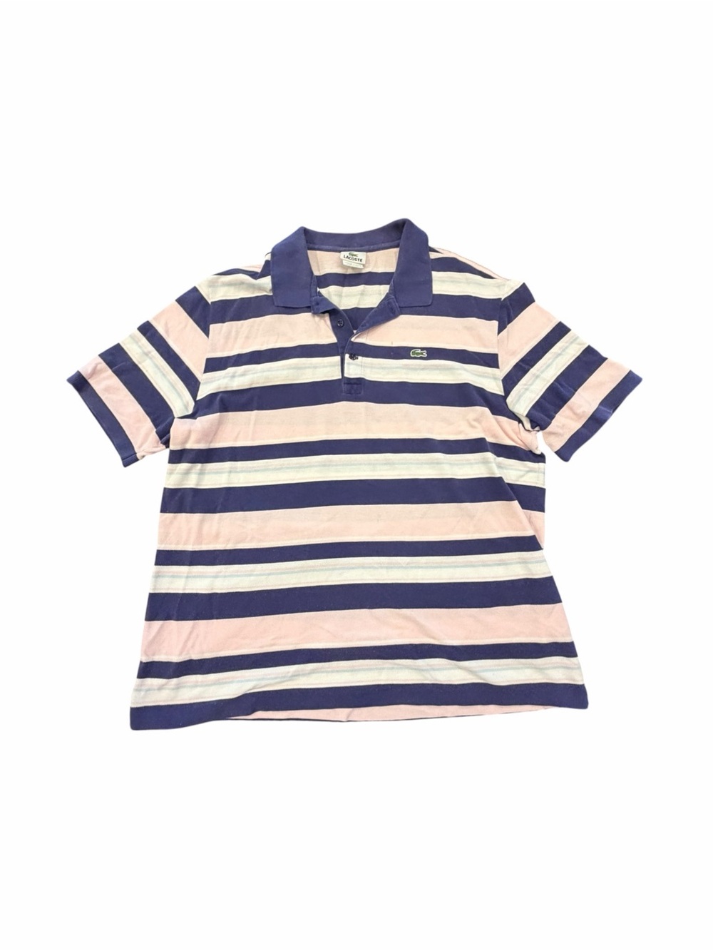 Vintage Lacoste Polo Shirt Men Size 7 XXL Striped White Pink Blue Classic Cotton